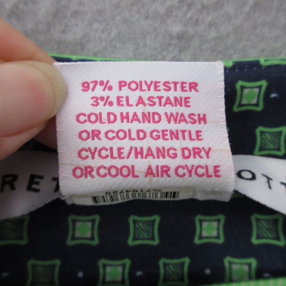 Gretchen Scott Dress Small Green Navy Medallion Tunic Shift Geometric Flip Cuff - Picture 5 of 8